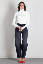Elisabetta Franchi Dolcevita In Maglia a Coste con Logo e Pizzo MK22B66E2 BURRO