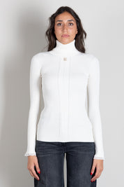 Elisabetta Franchi Dolcevita In Maglia a Coste con Logo e Pizzo MK22B66E2 BURRO