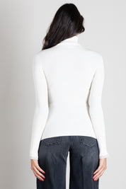 Elisabetta Franchi Dolcevita In Maglia a Coste con Logo e Pizzo MK22B66E2 BURRO
