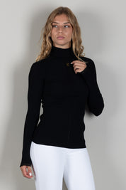 Elisabetta Franchi Dolcevita In Maglia a Coste con Logo e Pizzo MK22B66E2 NERO