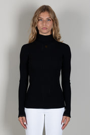 Elisabetta Franchi Dolcevita In Maglia a Coste con Logo e Pizzo MK22B66E2 NERO