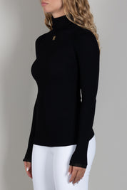 Elisabetta Franchi Dolcevita In Maglia a Coste con Logo e Pizzo MK22B66E2 NERO