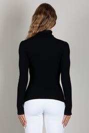Elisabetta Franchi Dolcevita In Maglia a Coste con Logo e Pizzo MK22B66E2 NERO