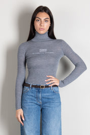 Elisabetta Franchi Dolcevita In Maglia a Costine con Logo Intarsio MK18B66E2 GRIGIO MELANGE/AVORI
