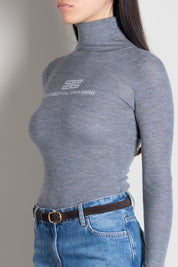 Elisabetta Franchi Dolcevita In Maglia a Costine con Logo Intarsio MK18B66E2 GRIGIO MELANGE/AVORI