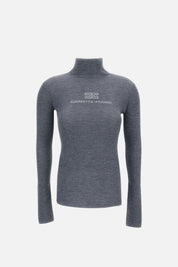Elisabetta Franchi Dolcevita In Maglia a Costine con Logo Intarsio MK18B66E2 GRIGIO MELANGE/AVORI