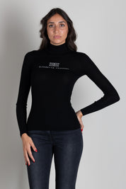 Elisabetta Franchi Dolcevita In Maglia a Costine con Logo Intarsio MK18B66E2 NERO/BURRO