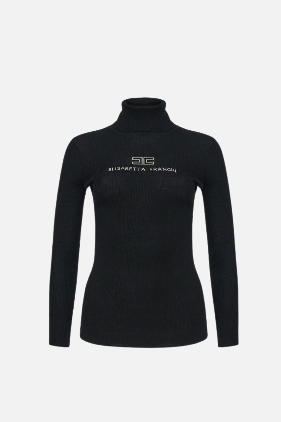 Elisabetta Franchi Dolcevita In Maglia a Costine con Logo Intarsio MK18B66E2 NERO/BURRO