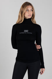 Elisabetta Franchi Dolcevita In Maglia a Costine con Logo Intarsio MK18B66E2 NERO/BURRO