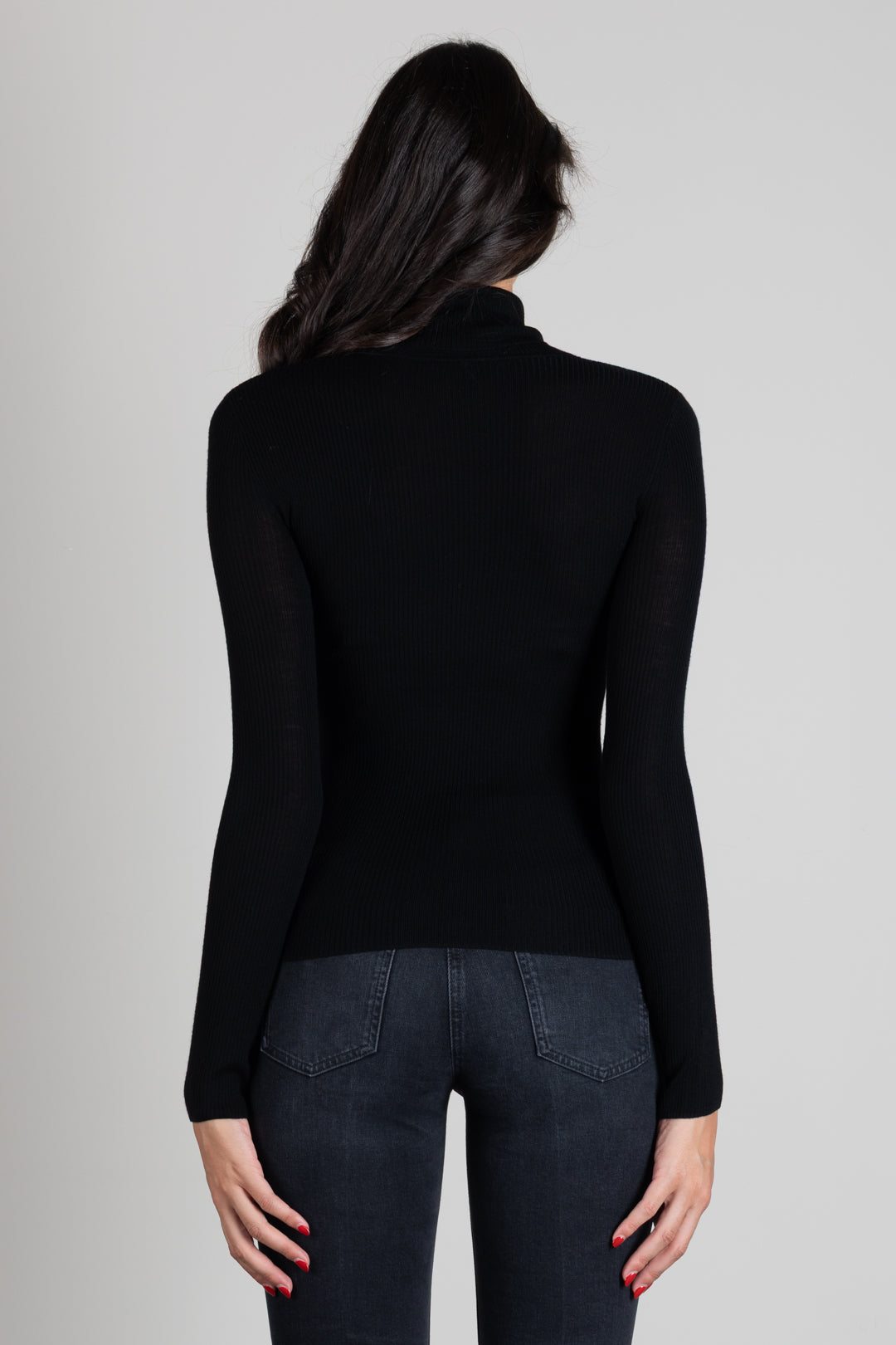 Elisabetta Franchi Dolcevita In Maglia a Costine con Logo Intarsio MK18B66E2 NERO/BURRO
