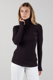 Elisabetta Franchi Dolcevita In Maglia con Ricami à Jour MK05B66E2 DARK CHOCOLATE