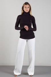 Elisabetta Franchi Dolcevita In Maglia con Ricami à Jour MK05B66E2 DARK CHOCOLATE