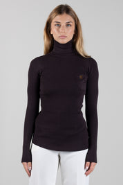 Elisabetta Franchi Dolcevita In Maglia con Ricami à Jour MK05B66E2 DARK CHOCOLATE