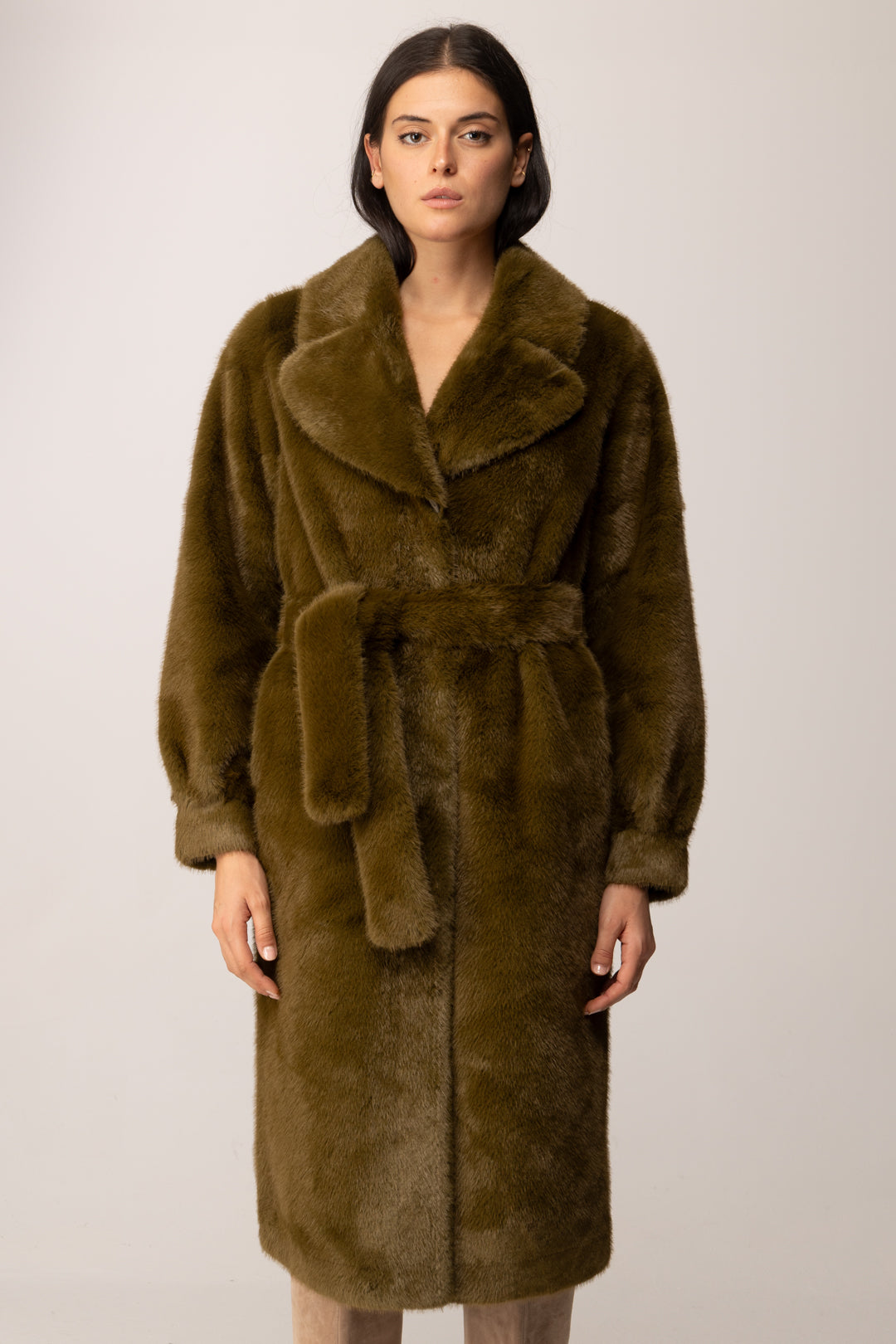 Manila Grace Ecopelliccia con Cintura E002PU MILITARE