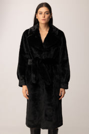 Manila Grace Ecopelliccia con Cintura E002PU NERO