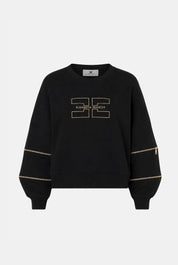 Elisabetta Franchi Felpa Boxy In Cotone con Zip Decorative e Logo MD05P66E2 NERO