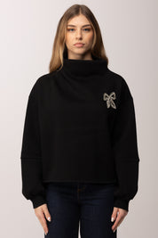 Meme Road Felpa Collo Alto con Fiocco In Strass M3227M NERO