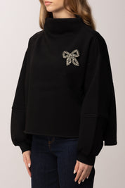 Meme Road Felpa Collo Alto con Fiocco In Strass M3227M NERO