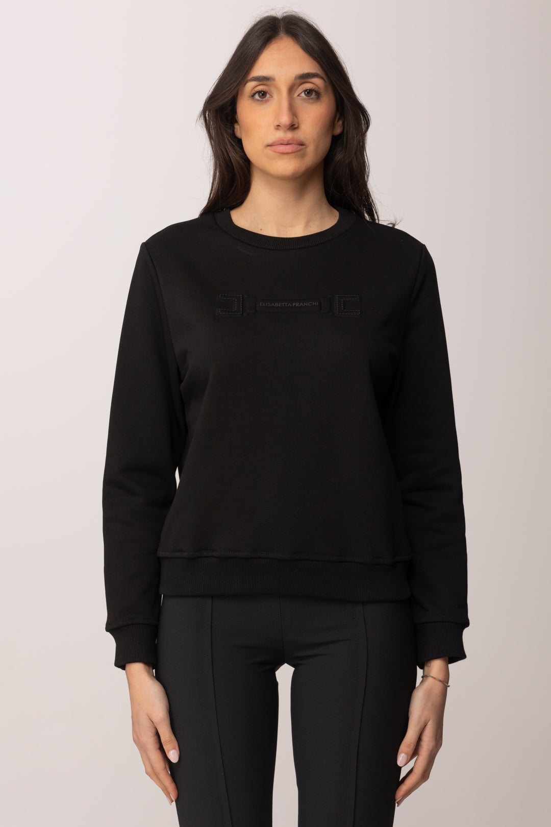 Elisabetta Franchi Felpa con Applicazione Logo Sul Petto MD03P61E2 NERO