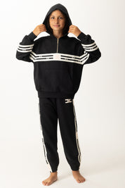 Elisabetta Franchi Bambina Felpa con Cappuccio e Bande Logate EFFE1540FF002 NERO/MILK-NERO-ROSA BABY