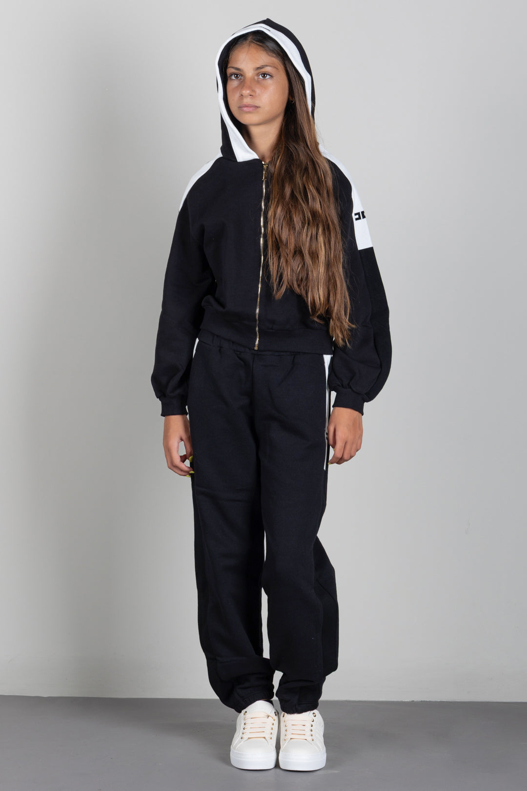 Elisabetta Franchi Bambina Felpa con Cappuccio e Bande Loggate EFFE175CFF017.N101