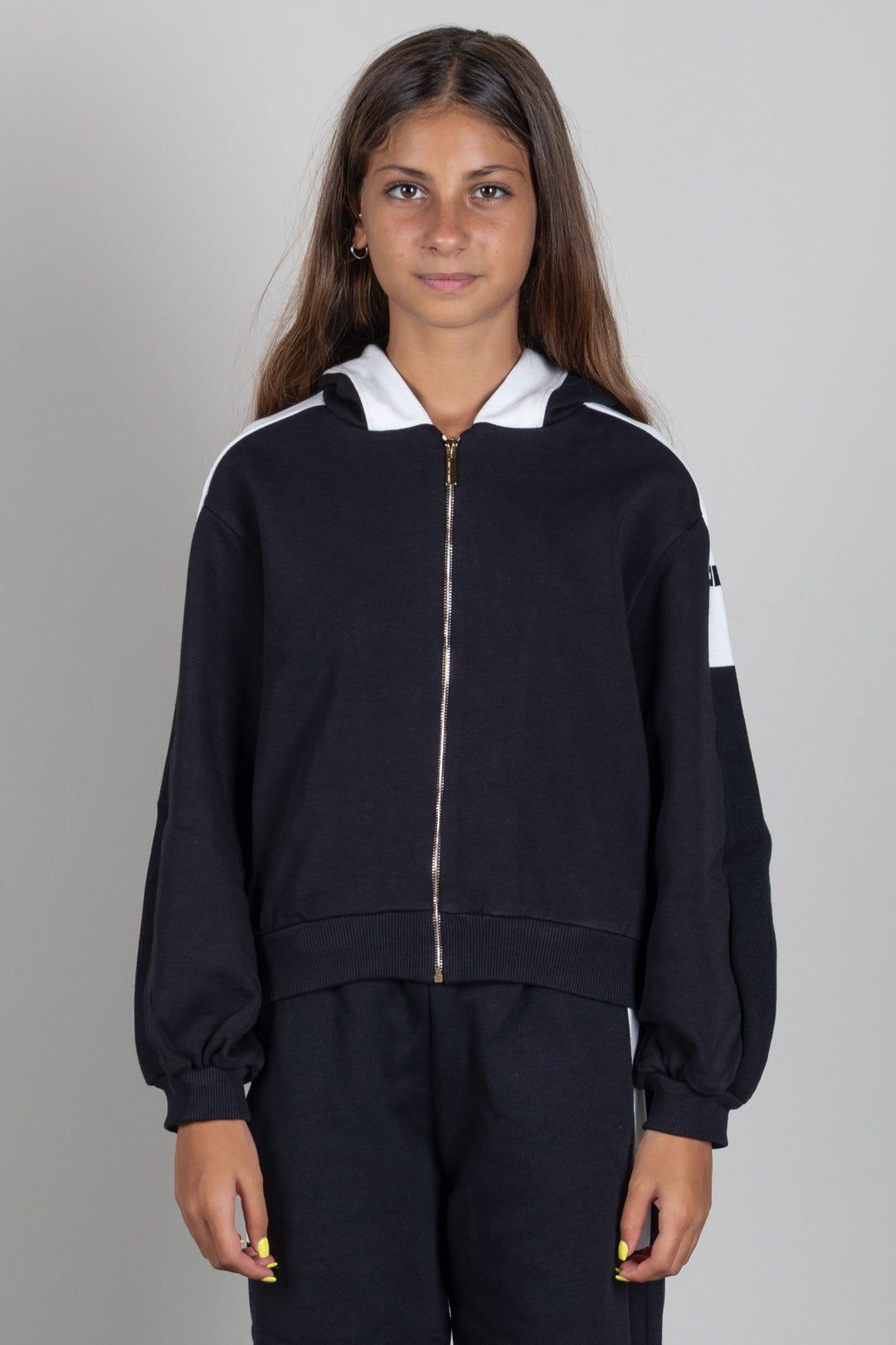 Elisabetta Franchi Bambina Felpa con Cappuccio e Bande Loggate EFFE175CFF017.N101
