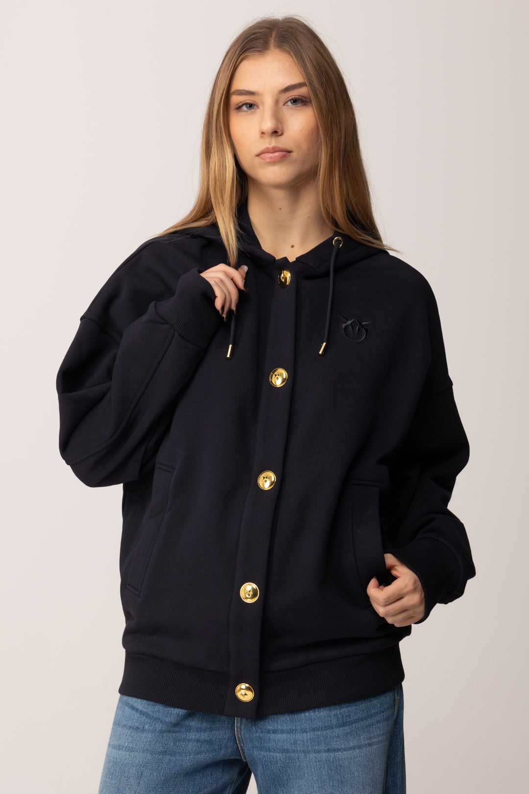 Pinko  Felpa con Cappuccio e Bottoni BLU TENEBRA