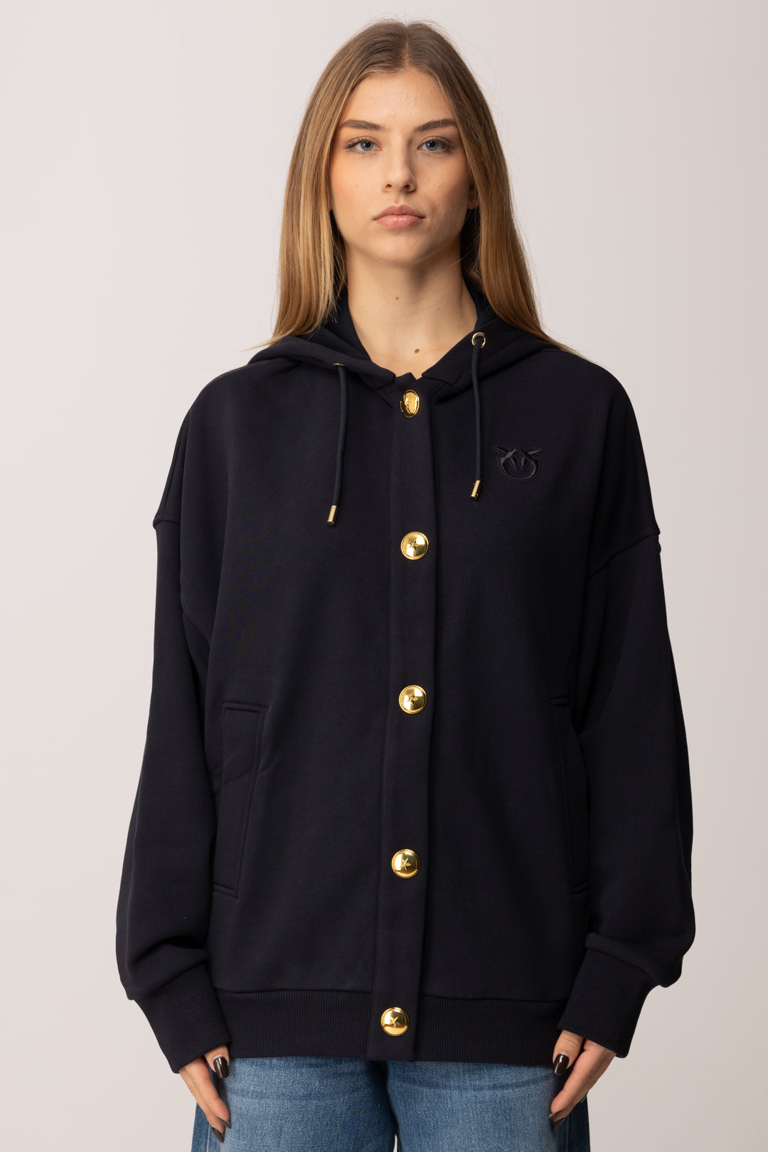 Pinko  Felpa con Cappuccio e Bottoni BLU TENEBRA