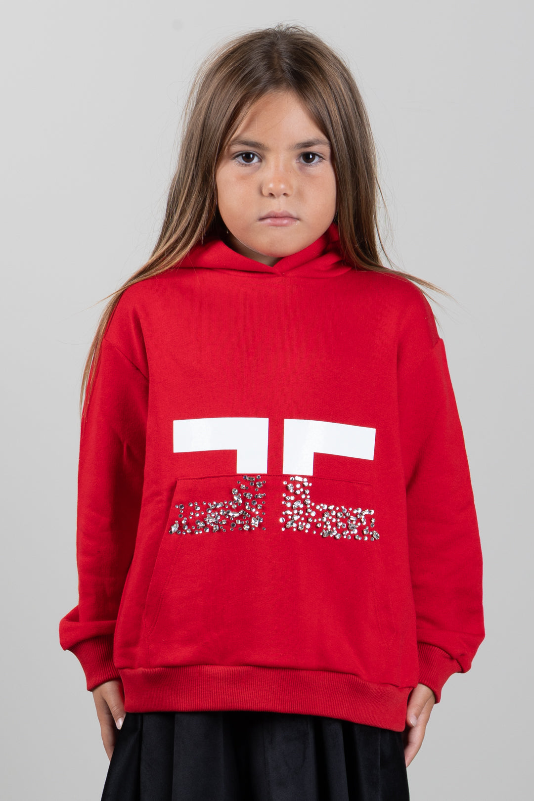 Elisabetta Franchi Bambina Felpa con Cappuccio e Logo Strass EFFE177CFF017.3628