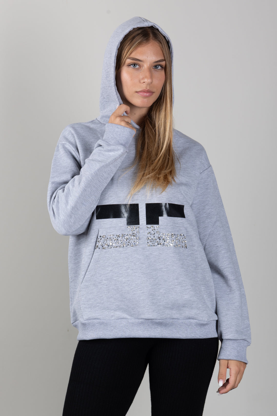 Elisabetta Franchi Bambina Felpa con Cappuccio e Logo Strass EFFE177CFF017.5602