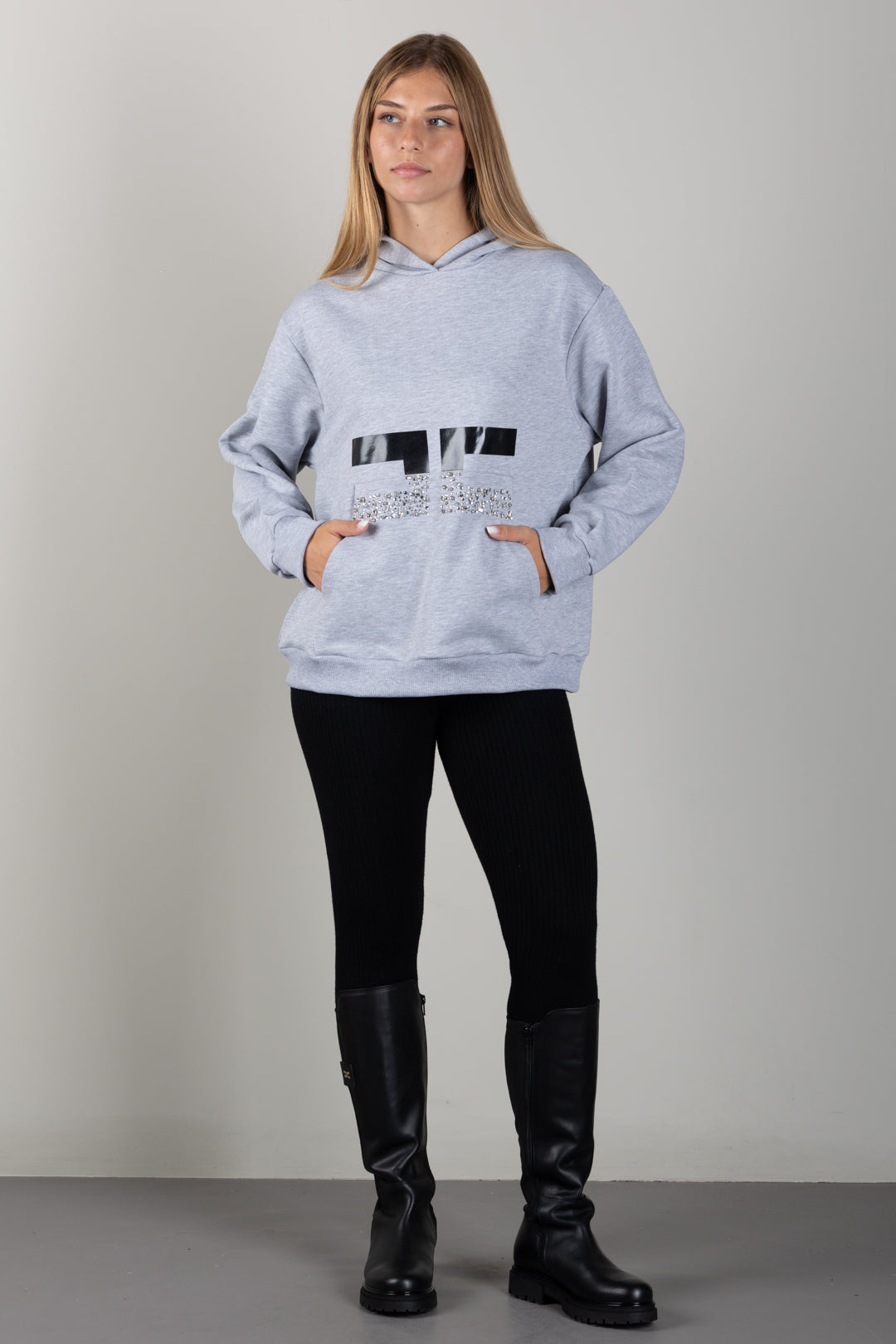 Elisabetta Franchi Bambina Felpa con Cappuccio e Logo Strass EFFE177CFF017.5602