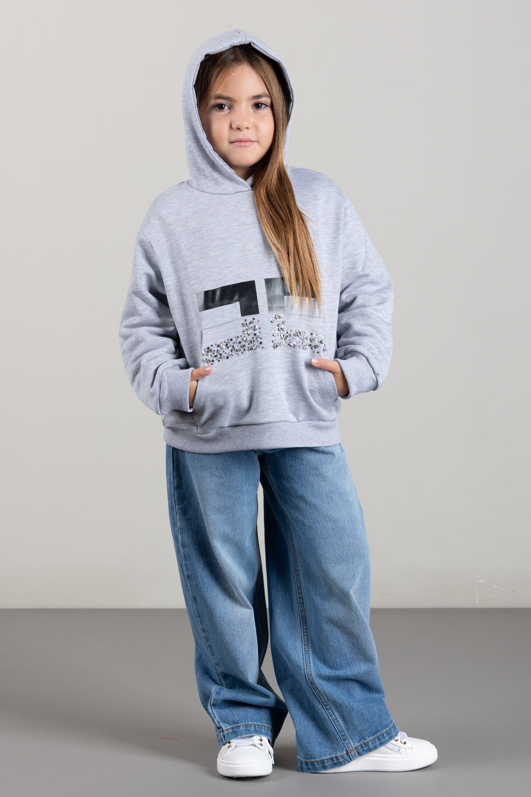 Elisabetta Franchi Bambina Felpa con Cappuccio e Logo Strass EFFE177CFF017.5602