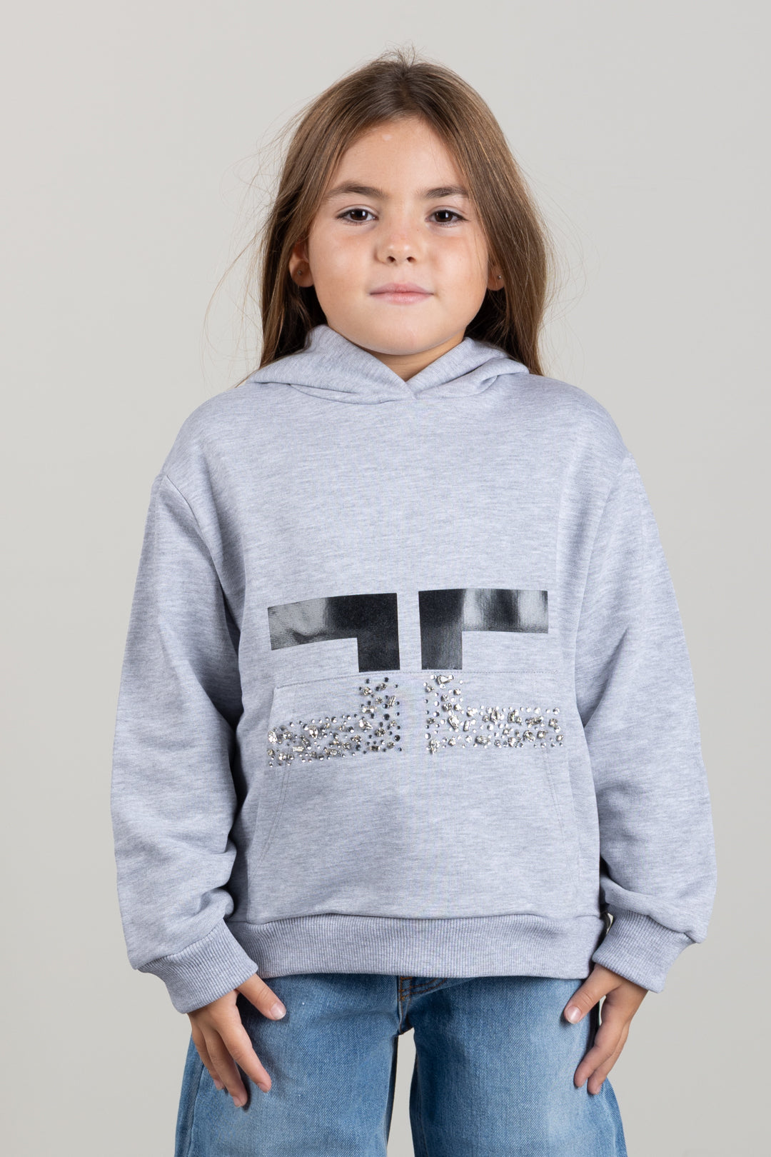 Elisabetta Franchi Bambina Felpa con Cappuccio e Logo Strass EFFE177CFF017.5602