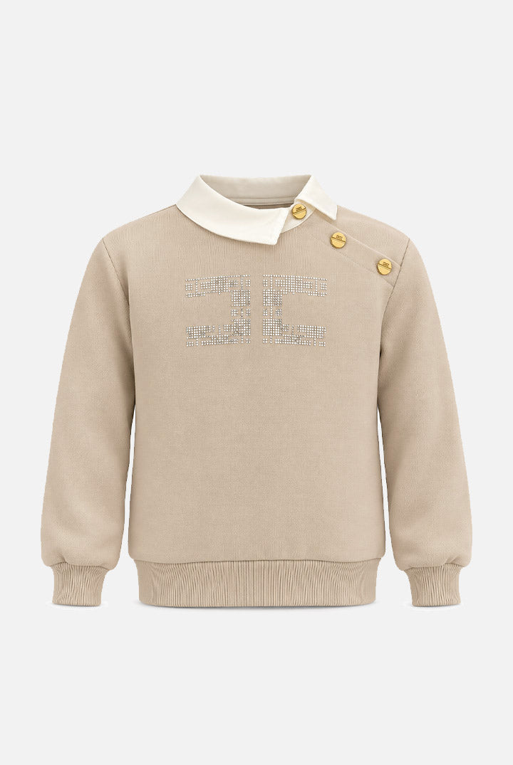 Elisabetta Franchi Bambina Felpa con Colletto a Contrasto e Logo In Strass EGFE0680FF002.D626