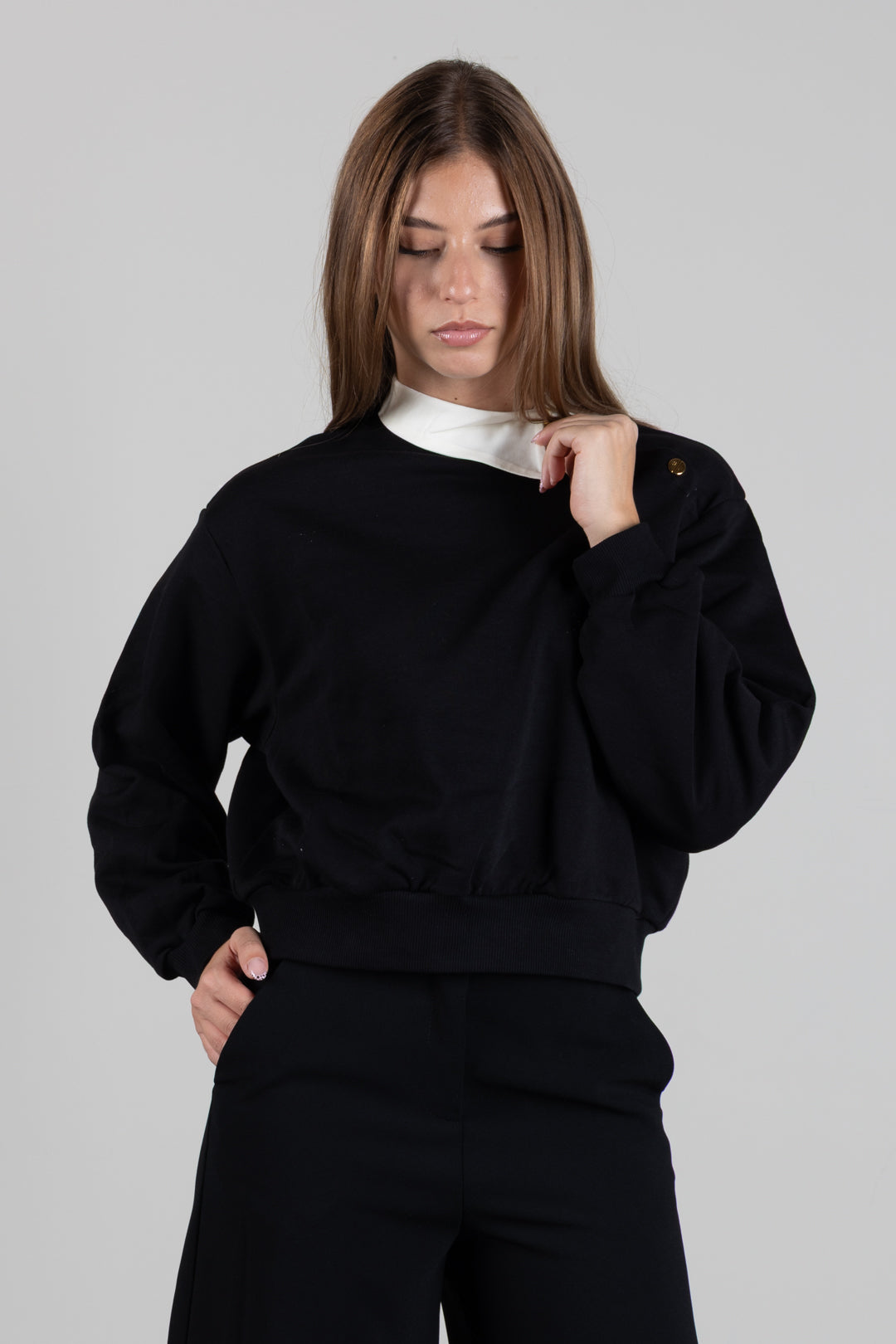 Elisabetta Franchi Bambina Felpa con Inserto Camicia e Bottoni Logo EFFE182CFF017.N100