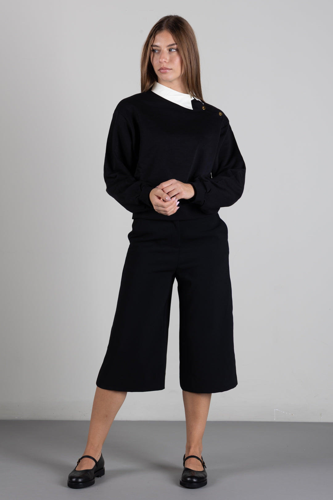 Elisabetta Franchi Bambina Felpa con Inserto Camicia e Bottoni Logo EFFE182CFF017.N100