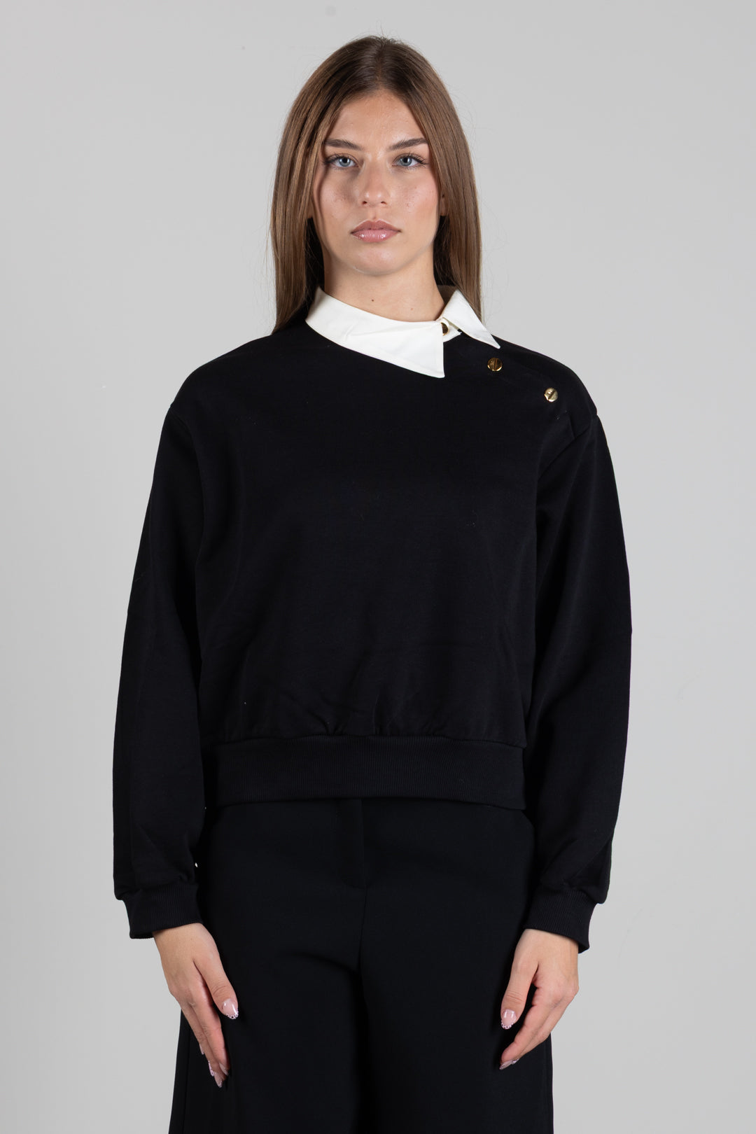 Elisabetta Franchi Bambina Felpa con Inserto Camicia e Bottoni Logo EFFE182CFF017.N100