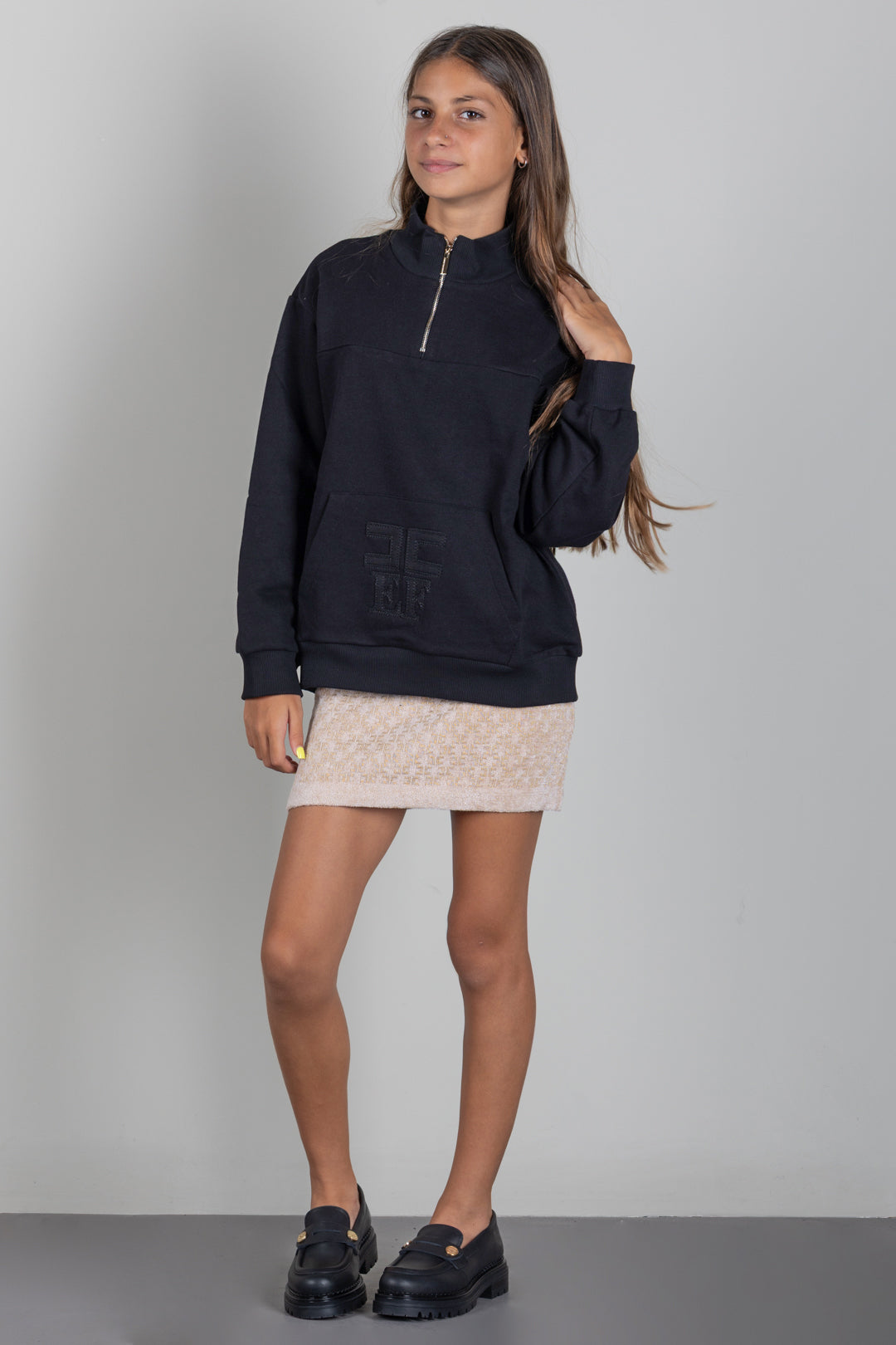 Elisabetta Franchi Bambina Felpa con Mezza Zip e Logo Tono Su Tono EFFE176CFF017.N000