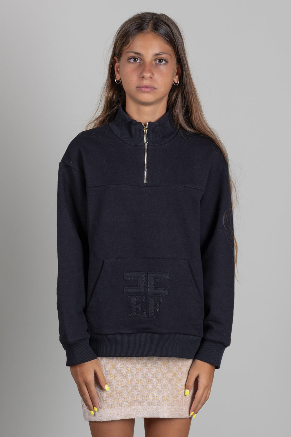 Elisabetta Franchi Bambina Felpa con Mezza Zip e Logo Tono Su Tono EFFE176CFF017.N000