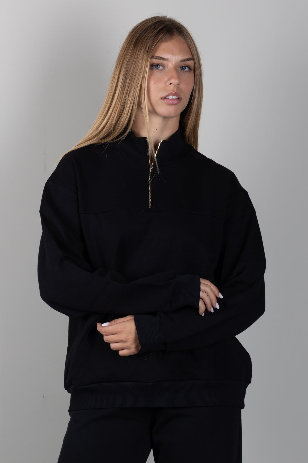 Elisabetta Franchi Bambina Felpa con Mezza Zip e Logo Tono Su Tono EFFE176CFF017.N000
