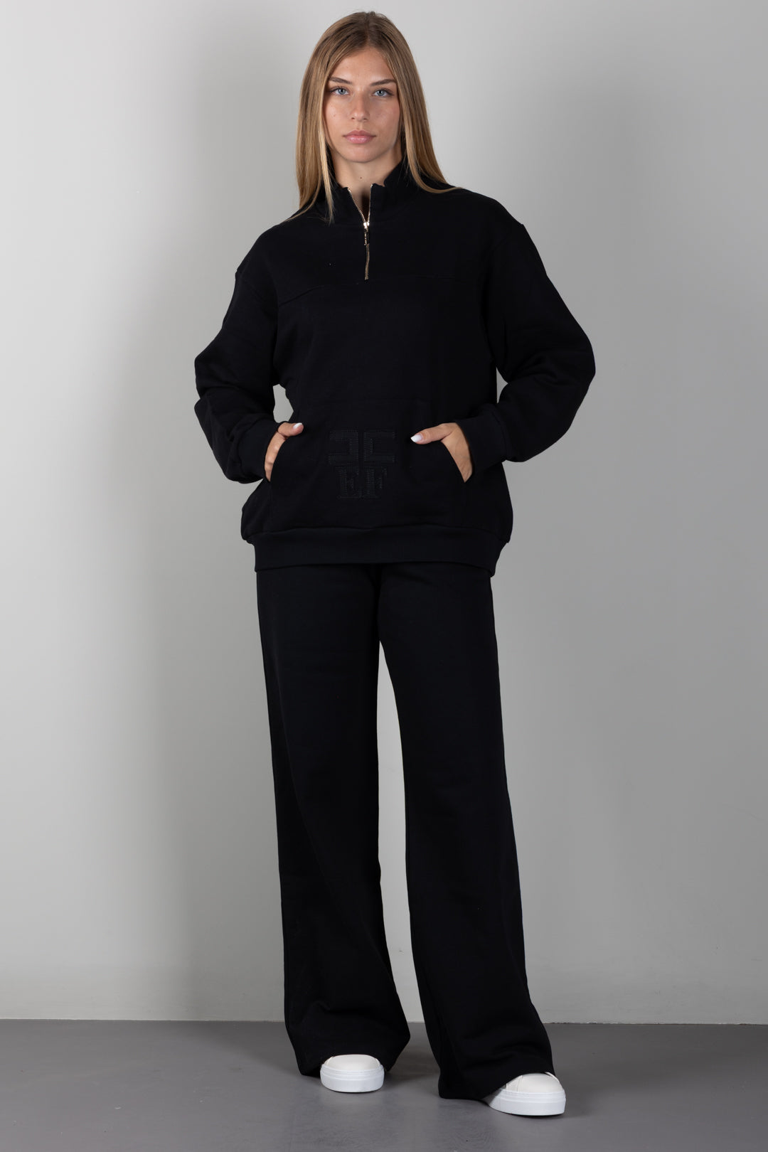 Elisabetta Franchi Bambina Felpa con Mezza Zip e Logo Tono Su Tono EFFE176CFF017.N000