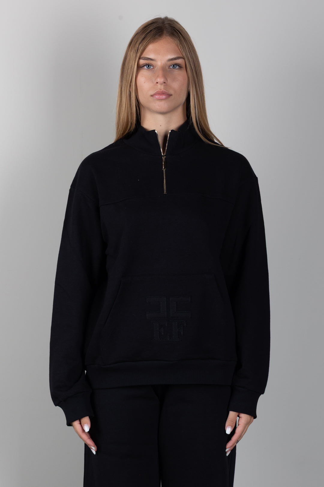 Elisabetta Franchi Bambina Felpa con Mezza Zip e Logo Tono Su Tono EFFE176CFF017.N000