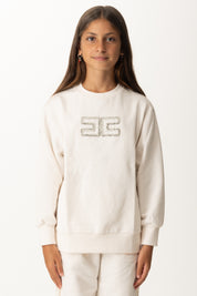 Elisabetta Franchi Bambina Felpa con Ricamo Logo In Castoni EFFE1510FF002 MILK/CRYSTAL