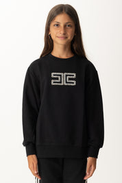 Elisabetta Franchi Bambina Felpa con Ricamo Logo In Castoni EFFE1510FF002 NERO/CRYSTAL