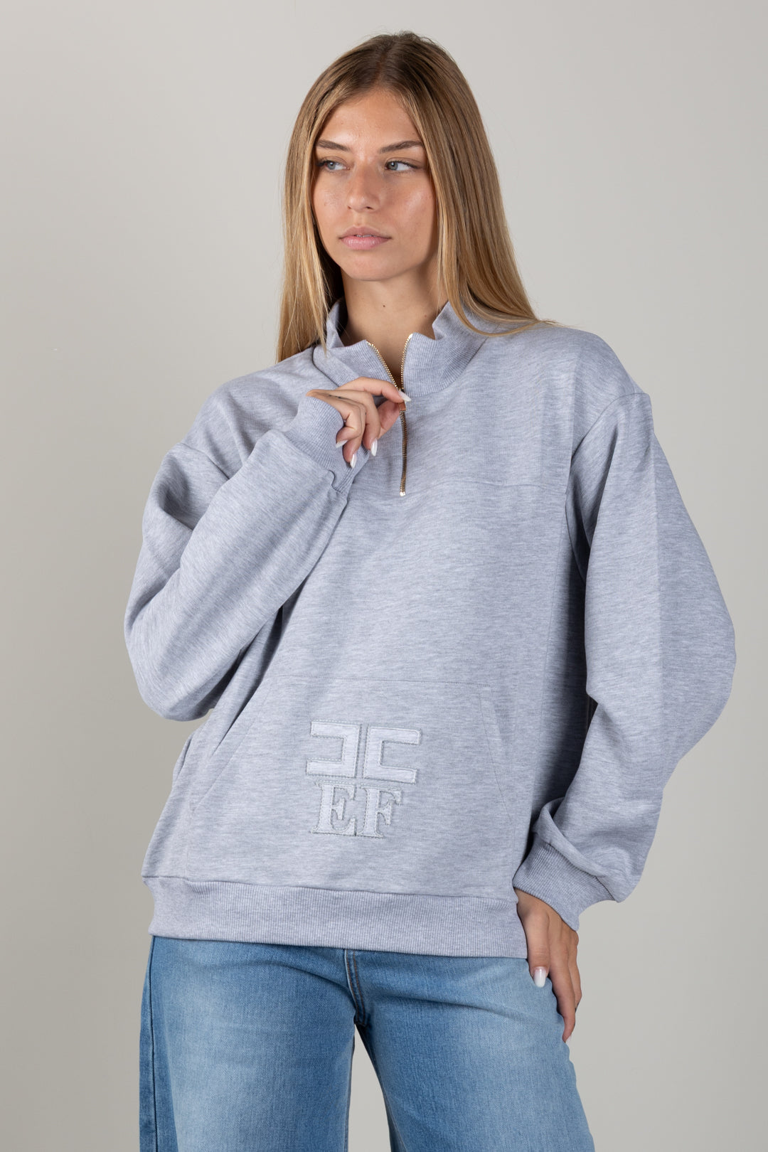 Elisabetta Franchi Bambina Felpa con Zip Corta e Logo Ricamato EFFE176CFF017.5002