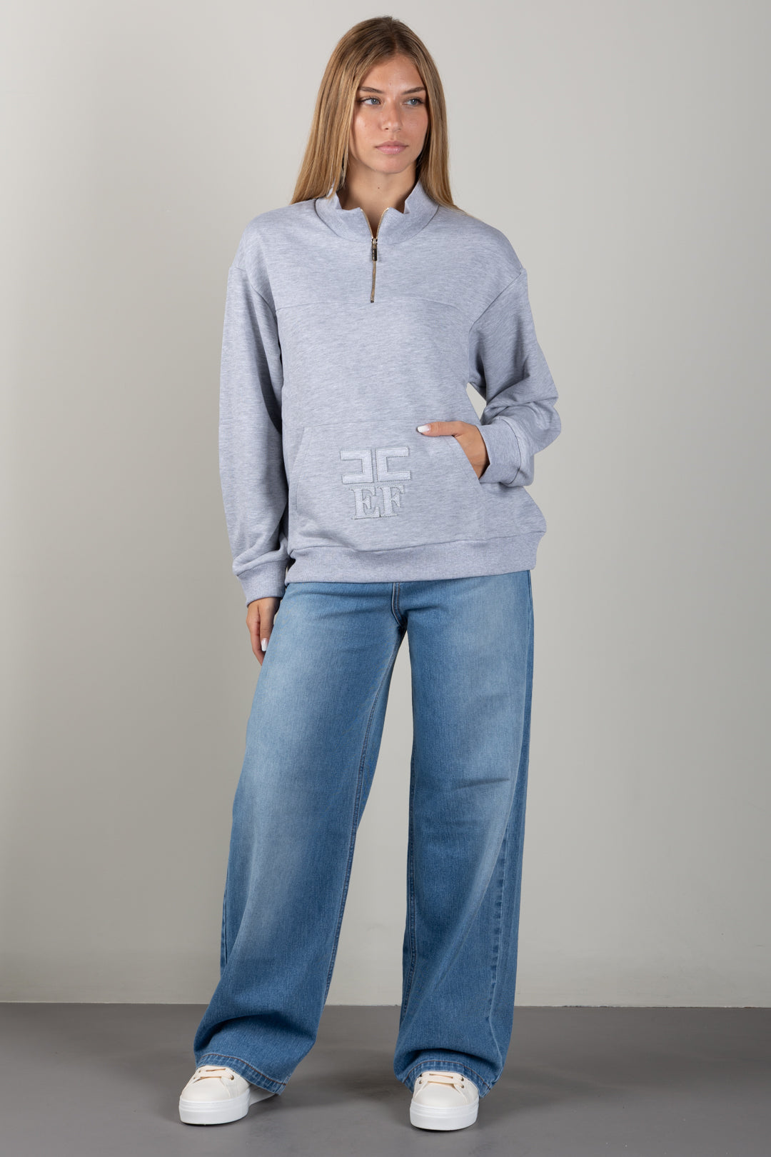 Elisabetta Franchi Bambina Felpa con Zip Corta e Logo Ricamato EFFE176CFF017.5002