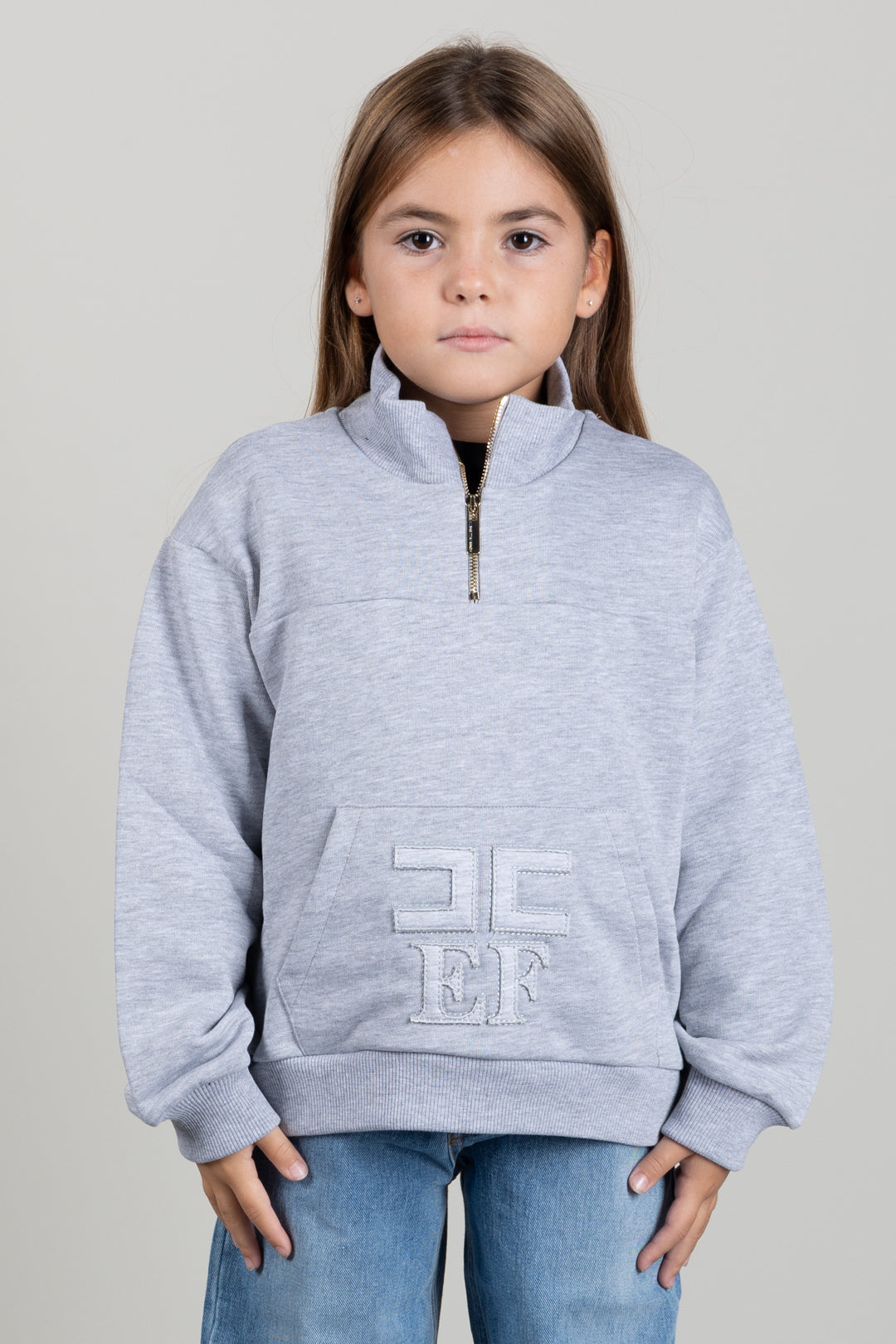 Elisabetta Franchi Bambina Felpa con Zip Corta e Logo Ricamato EFFE176CFF017.5002