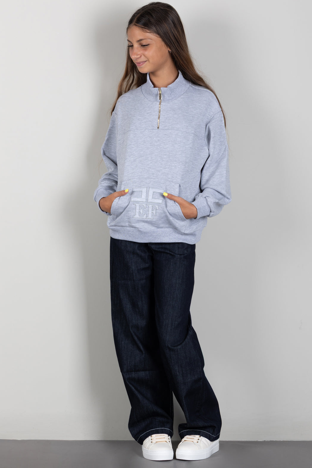 Elisabetta Franchi Bambina Felpa con Zip Corta e Logo Ricamato EFFE176CFF017.5002