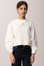 Elisabetta Franchi Bambina Felpa con Zip Diagonali e Logo Oro EFFE1740FF002.0045