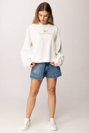 Elisabetta Franchi Bambina Felpa con Zip Diagonali e Logo Oro EFFE1740FF002.0045